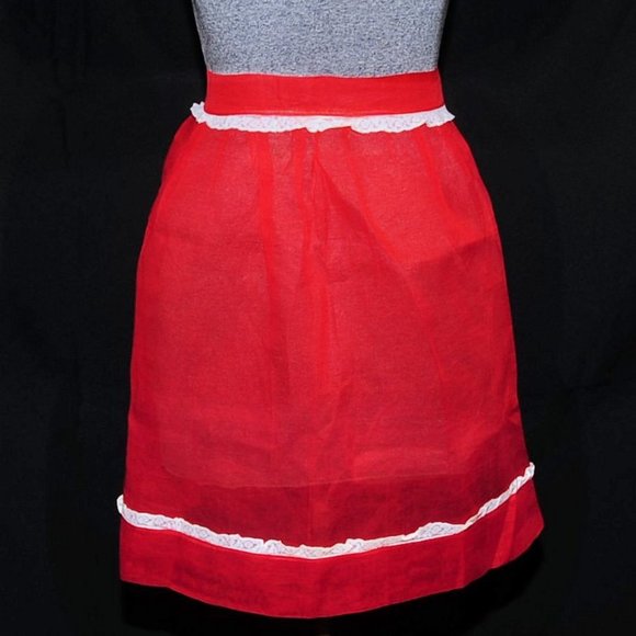 Vintage 50s Red Illusion Organza & Lace Fancy Hostess Apron July 4th, Christmas - Picture 7 of 8